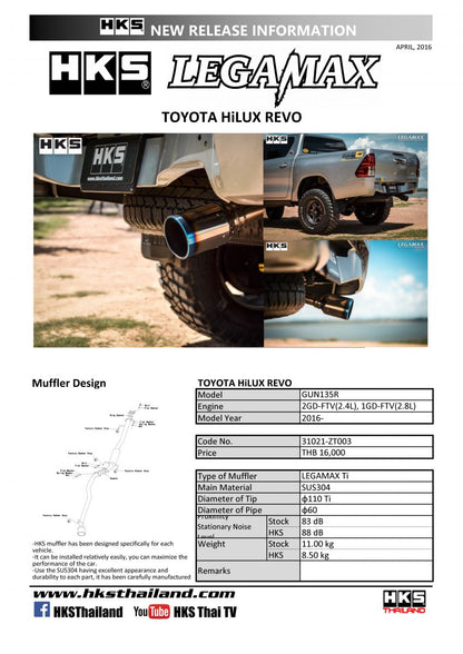 HKS EXHAUST LEGAMAX FOR REVO | HILUX | GR-S